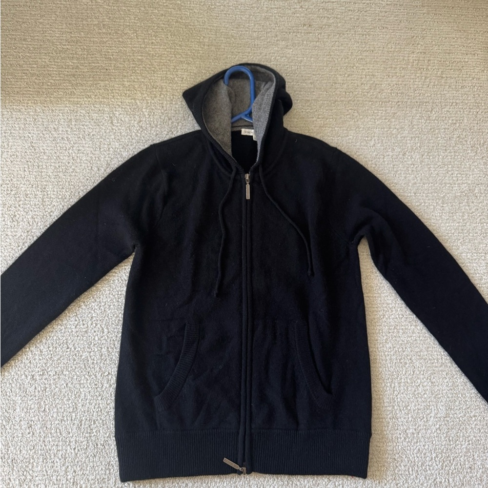 Vince Black full Zip-Up Men's 100% cashmere Hoodie Sweater - small